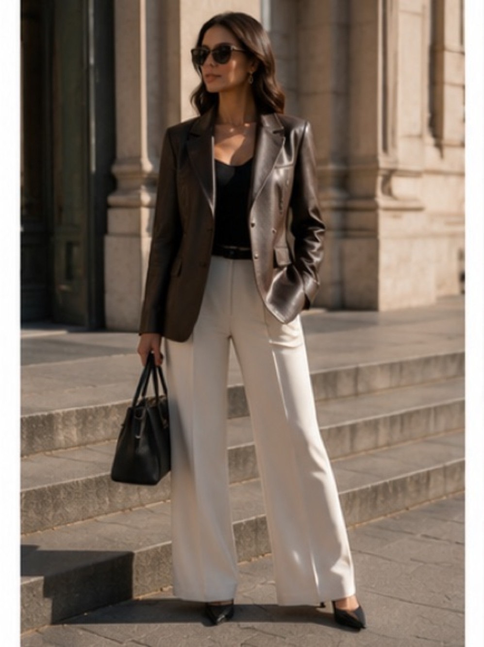 Vakko Women's Brown Leather Blazer Jacket